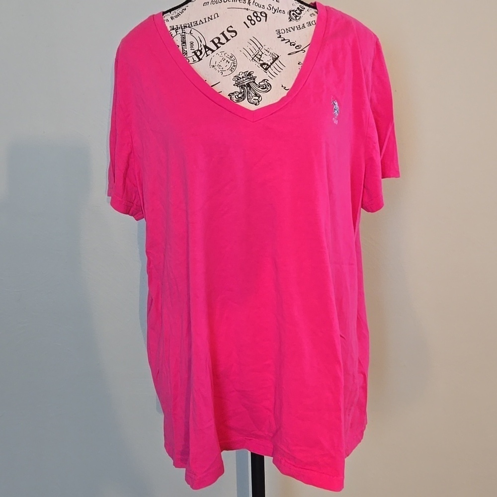 Pink U.S. Polo Association V-Neck Tee